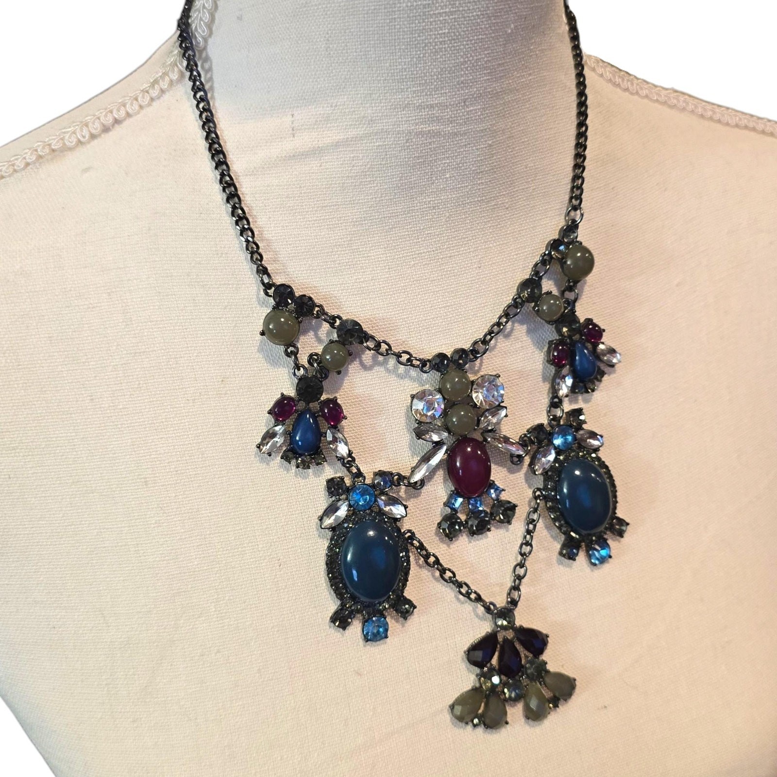 Necklace Statement Bib Multicolor Rhinestone Cabochon Pendant SKU 2490