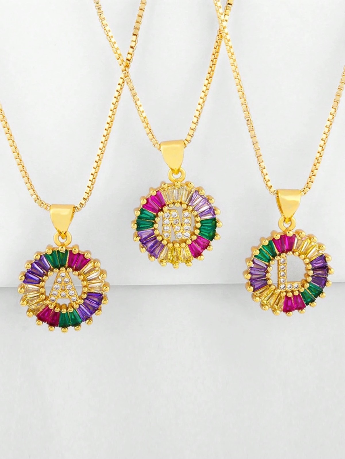 Gold Plated Rainbow CZ Initial Letter Necklace Pendant Women Personalized Gift