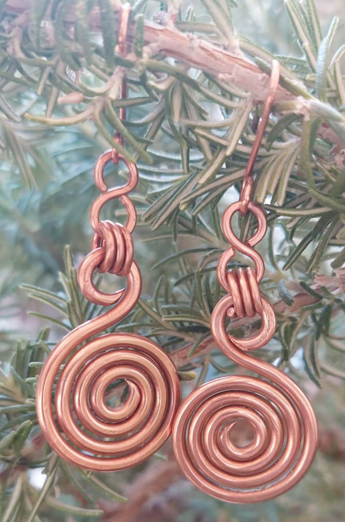 1 Pair Pure Copper Healing Spiral Hook Earrings, Jewelry Spiritual Kriya