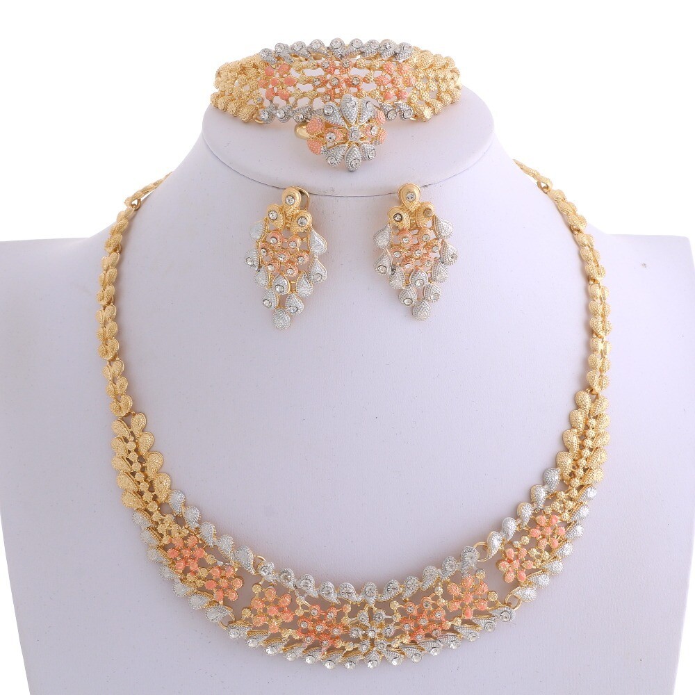 New Gold Plated Metal Necklace Bracelet Earring Set YNK113-3T