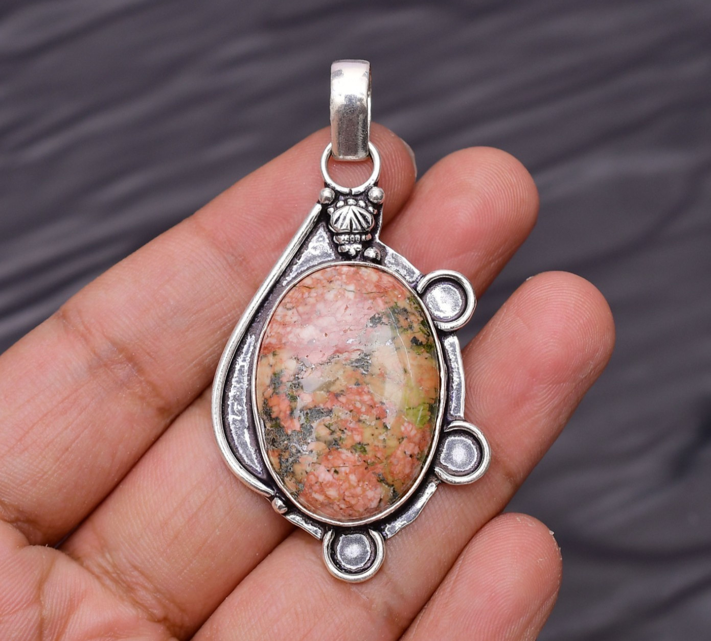 Unakite Gemstone 925 Sterling Silver Jewelry Pendant 2.16″