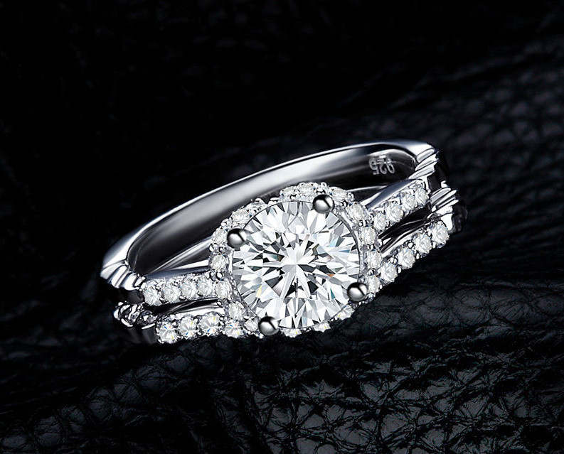 2pc 925 Sterling Silver Cz Wedding Band Engagement Rings Set Women Sz 3-12 SA027
