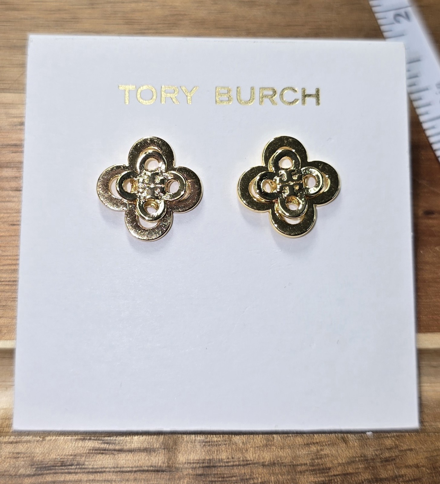 Tory Burch Gold Kira Clover Stud Earrings 18k Gold Plated