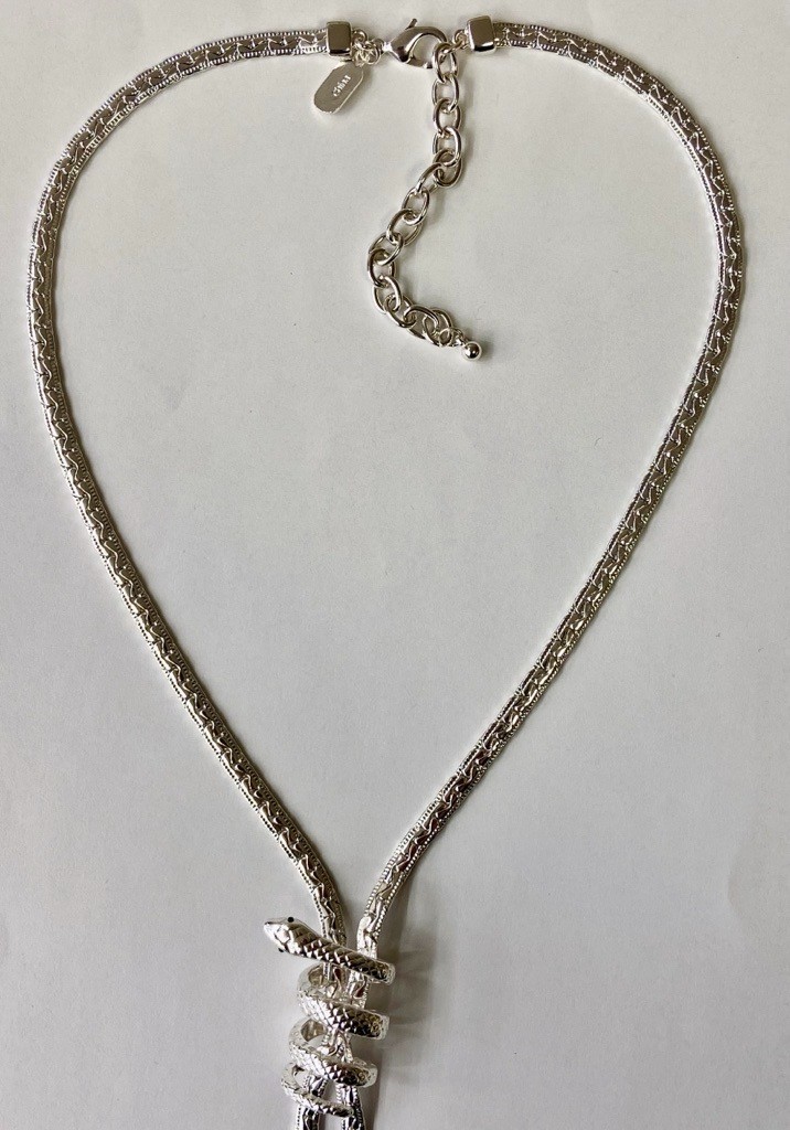 QVC Attitudes by Renee Silver Tone Lariat Snake Necklace 16″