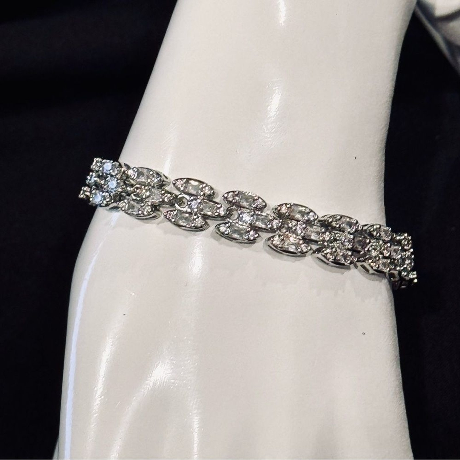 Boutique VVS CZ SS Plated Stainless Steel Marquise Link Tennis Bracelet 5.75in
