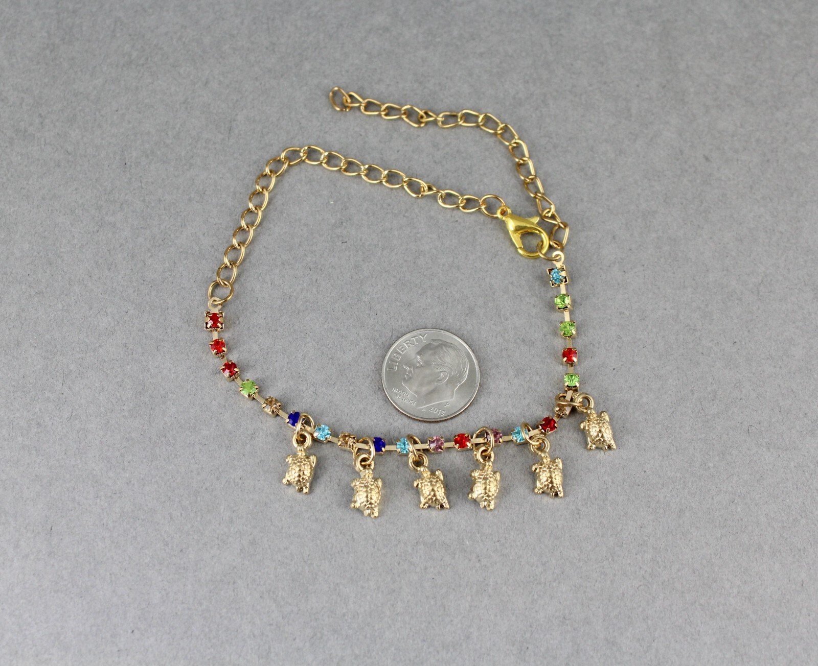 gold anklet turtle pendant charm dangle adjustable ankle bracelet 8-10″