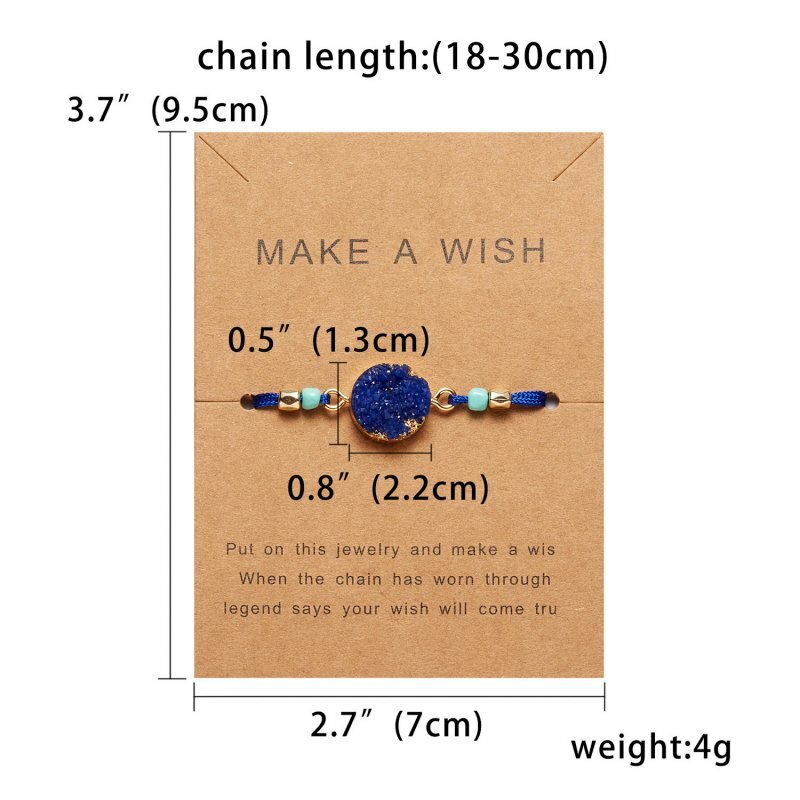 Natural Stone Crystal Braided Rope Bracelet Friendship Couple Card Jewelry Gift