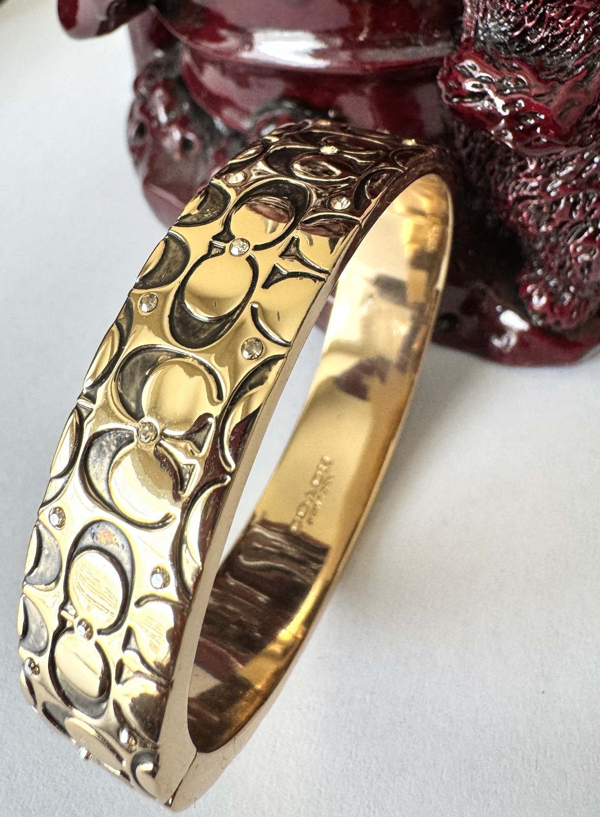 COACH Signature C Hinged Bangle Bracelet Gold Tone Size 59.7 mm