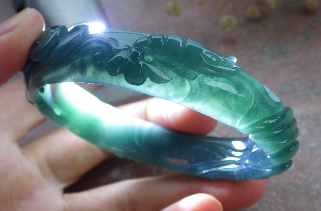 Certified Green A JADE Jadeite Lobster Shrimp Bangle Bracelet 58mm 手镯 679774