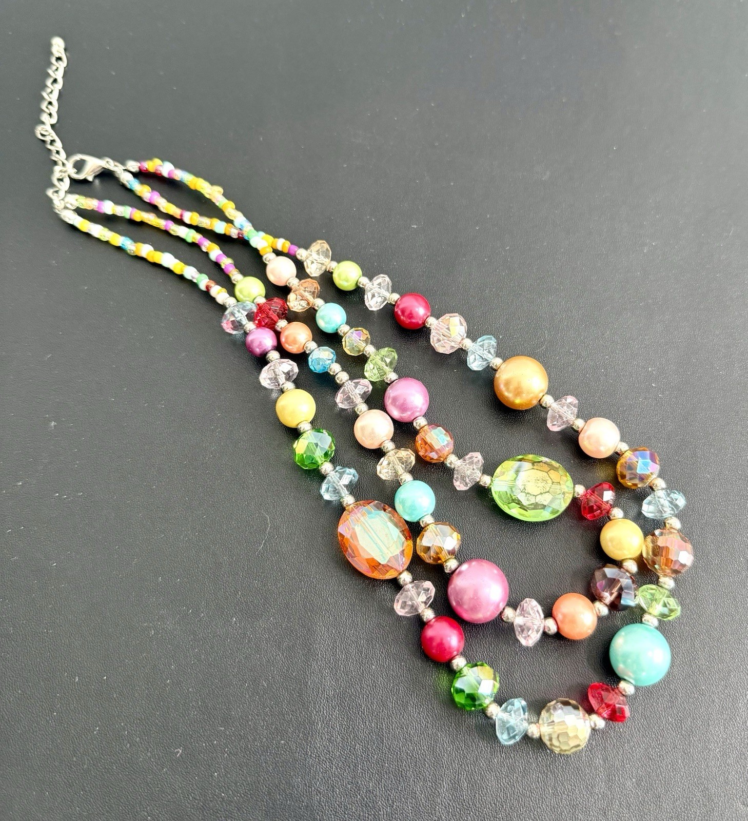 Bohemian Multicolor Multi-Strand Necklace Crystal Glass Acrylic Statement