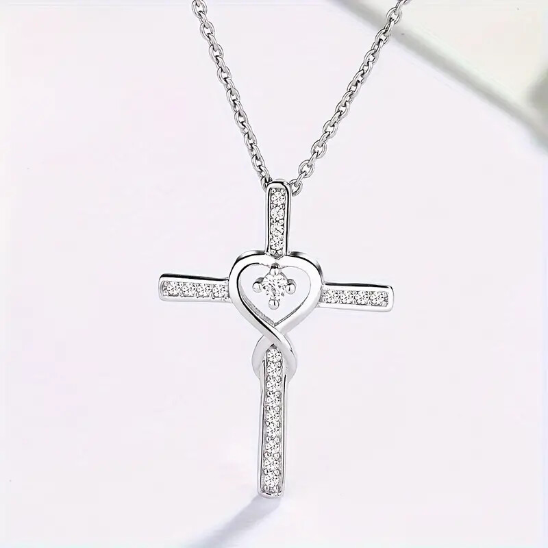 Heart Shaped Cross Necklace Unique Gift for Teenagers Women and Ladies