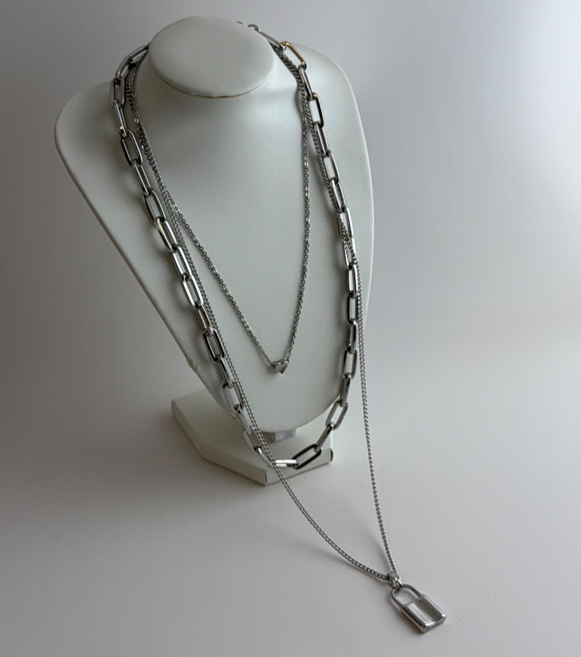 Park Lane ELEXA 3-in-1 Necklace Silver Tone Chain Link Lock & Heart Charms NWT