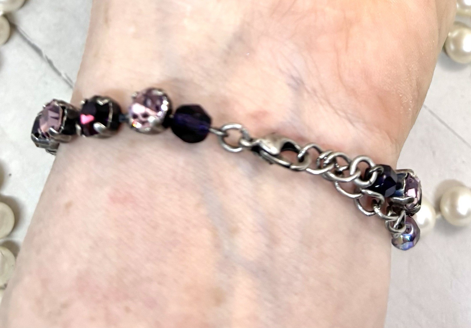 6mm Antique Silver Plated Lilac and Purple Cup Chain Bracelet