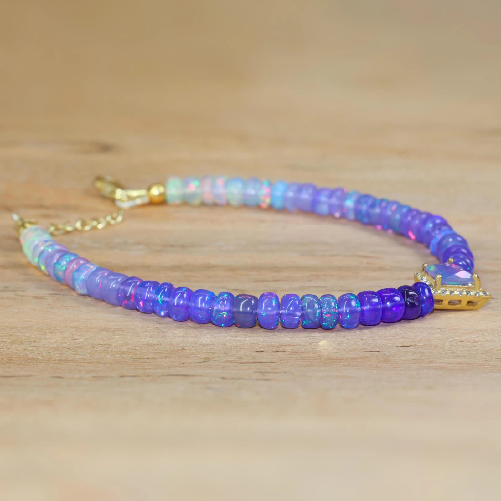 Lavender Opal Shaded Beads Charm Bracelet, Fire Opal Kite Cut Charm Bracelet