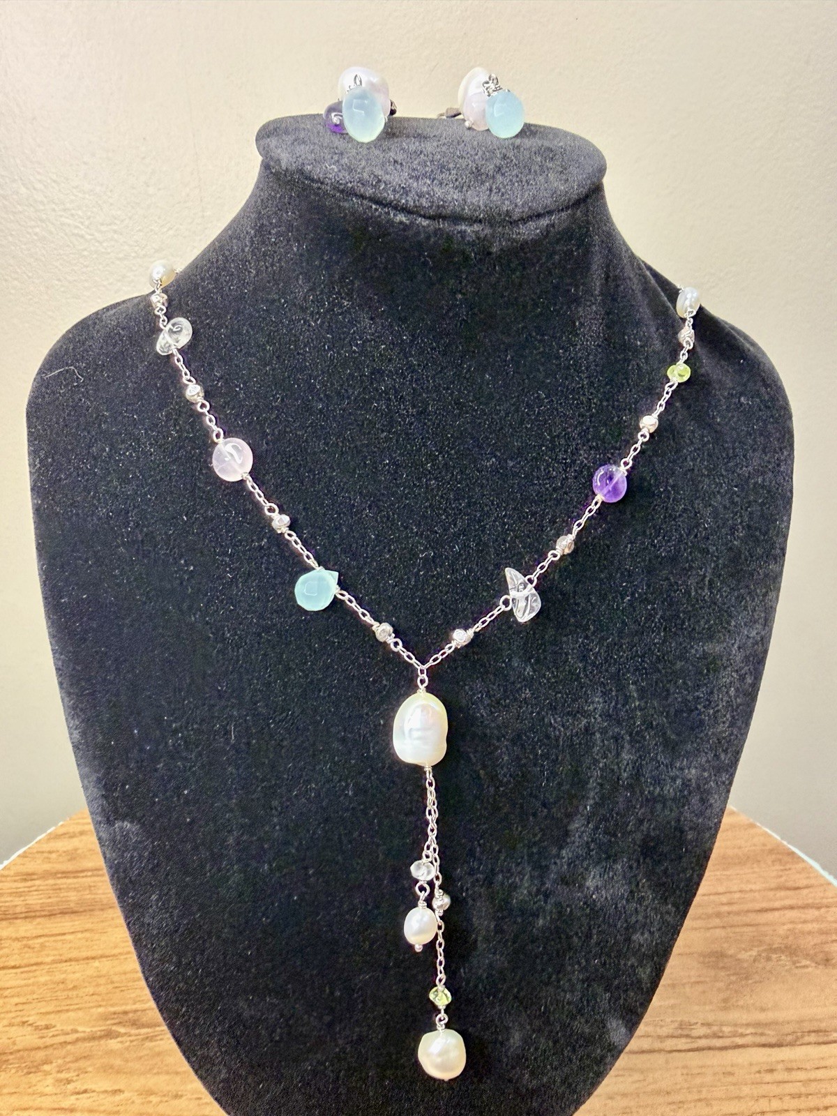 Lia Sophia Pearl Beaded Jewelry Set Necklace Bracelet Earrings Silver Tone
