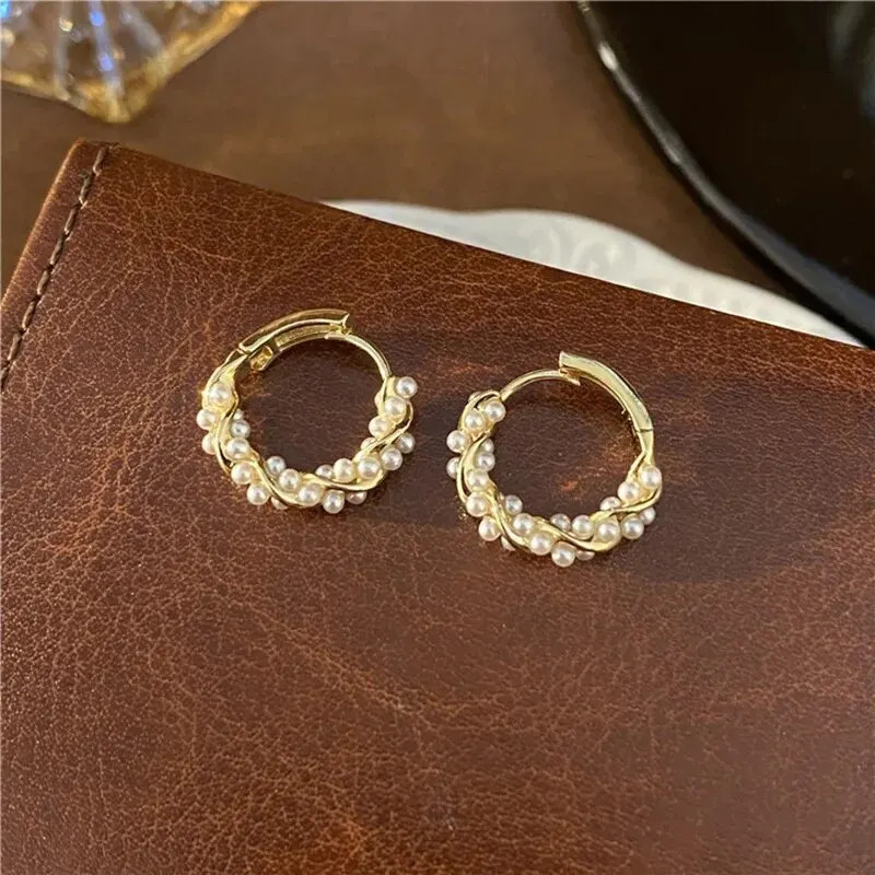 Imitation Pearl Hoop Earrings Small Round Huggie Earrings for Women Gift