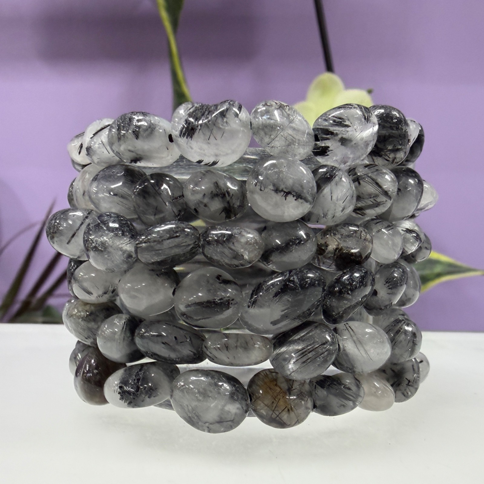 Wholesale 6 Pcs 8mm Tourmalinated Quartz Tumble Natural Crystal Healing Stretch