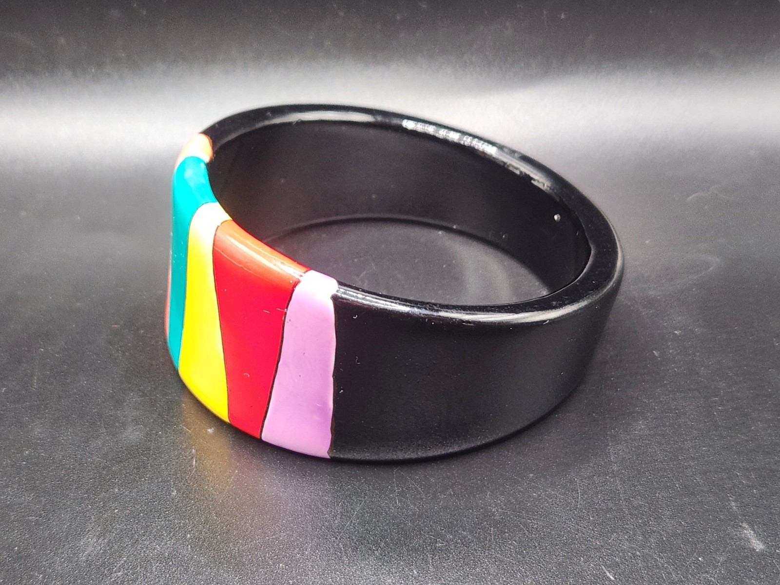 #0352 – Black Multicolor Geometric Wide Bangle Bracelet Colorful Statement Size