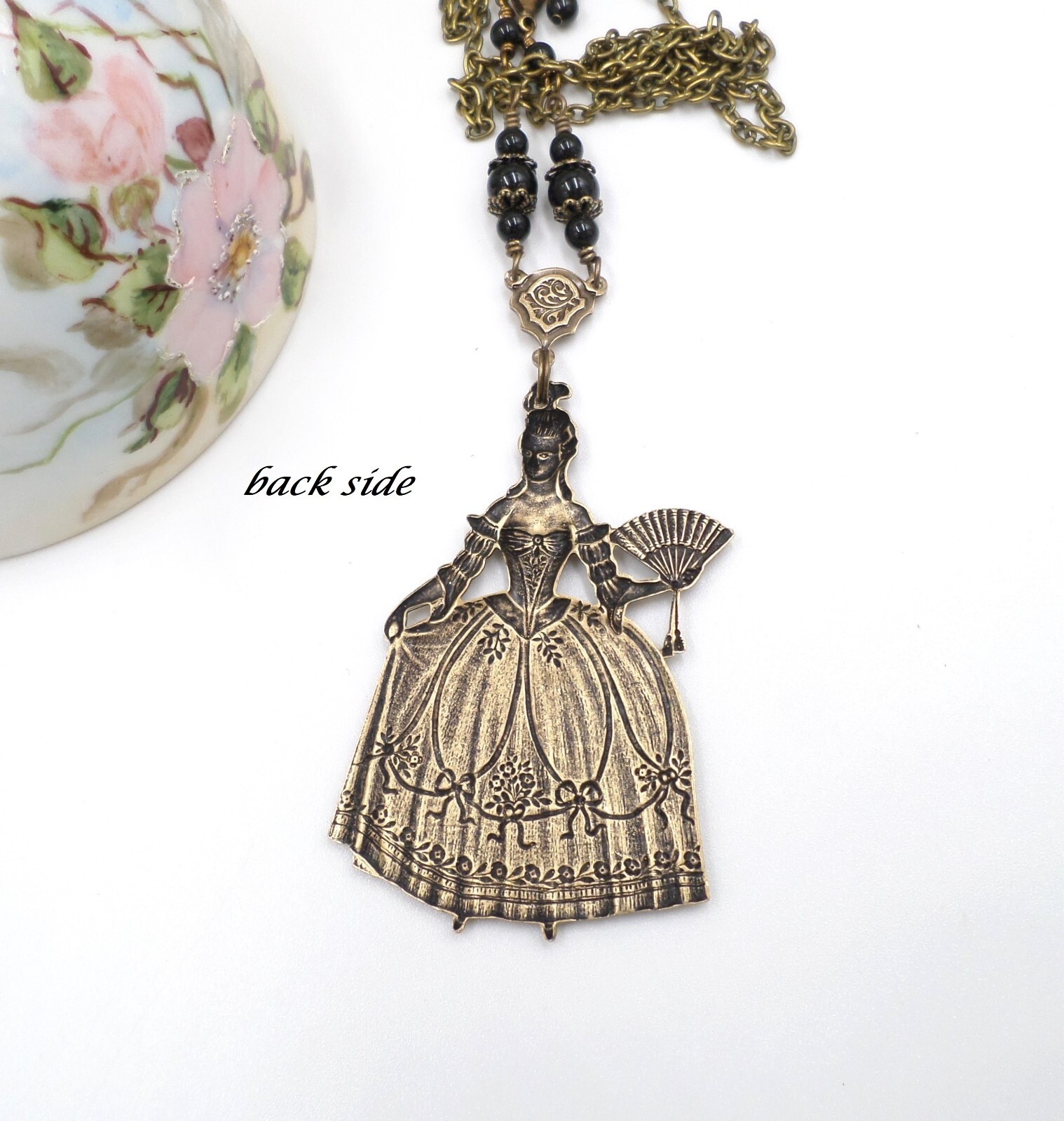Marie Antoinette Necklace Victorian Lady Pendant Bronze Tone Gothic Jewelry