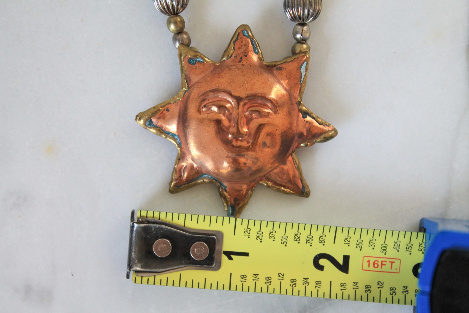 Vintage Handmade Sun Moon & Stars Necklace Celestial Brass Boho Chunky