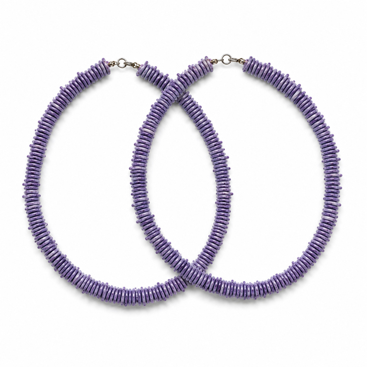 Purple Puka Shell Style Necklace Set (2) 17″ Choker Beaded Disc Chip Y2K Surfer
