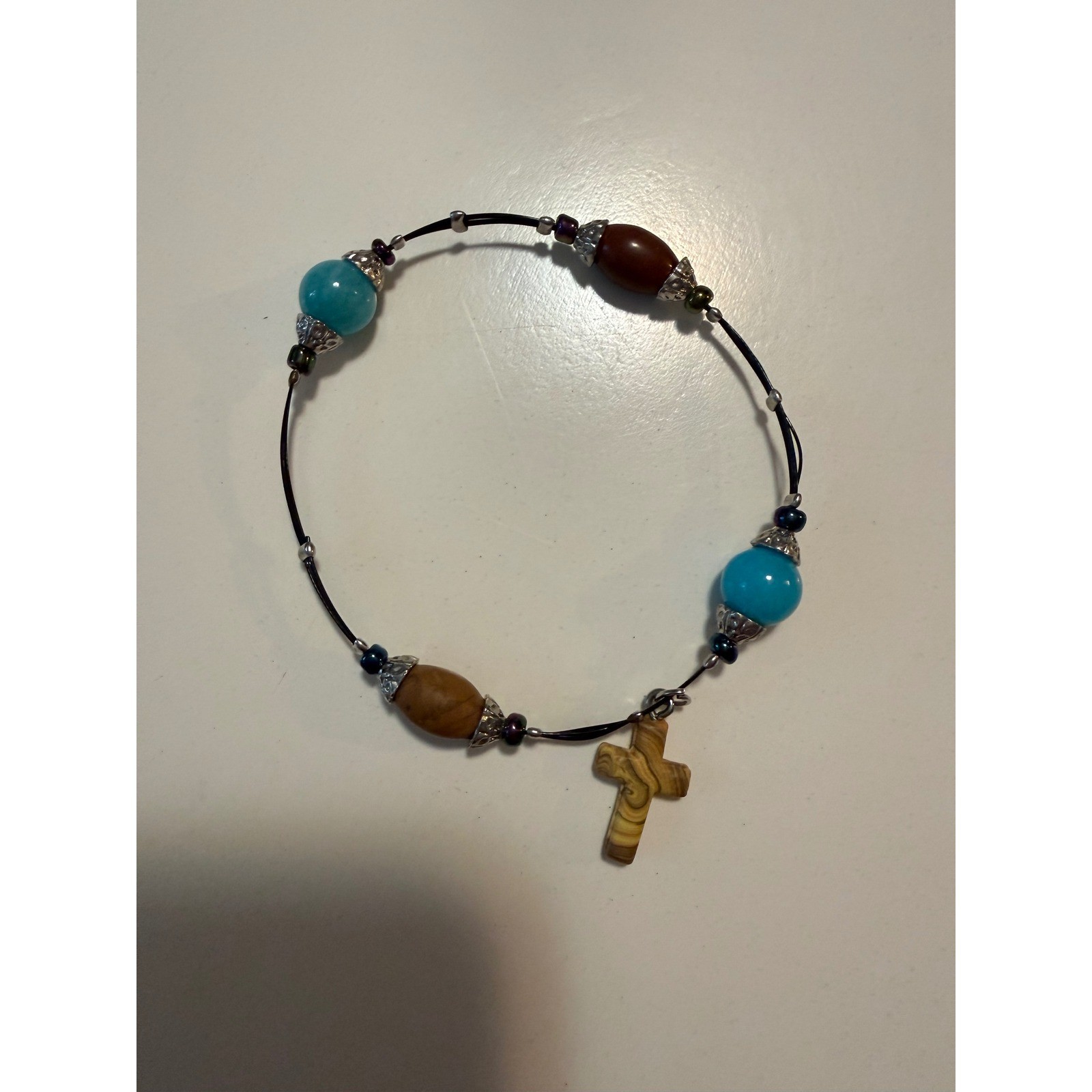 Western Horseshoe Bull Head Link Bracelet Natural Stone Beaded Cross Lot of 3