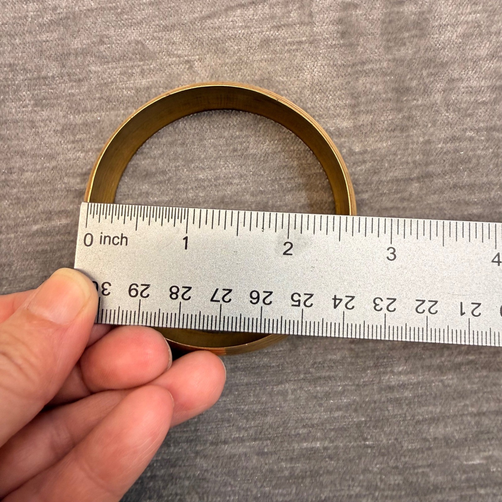 Vintage Solid Brass Wide Bangle Bracelet Ribbed Edge Gold Tone Domed Cuff 2.6in