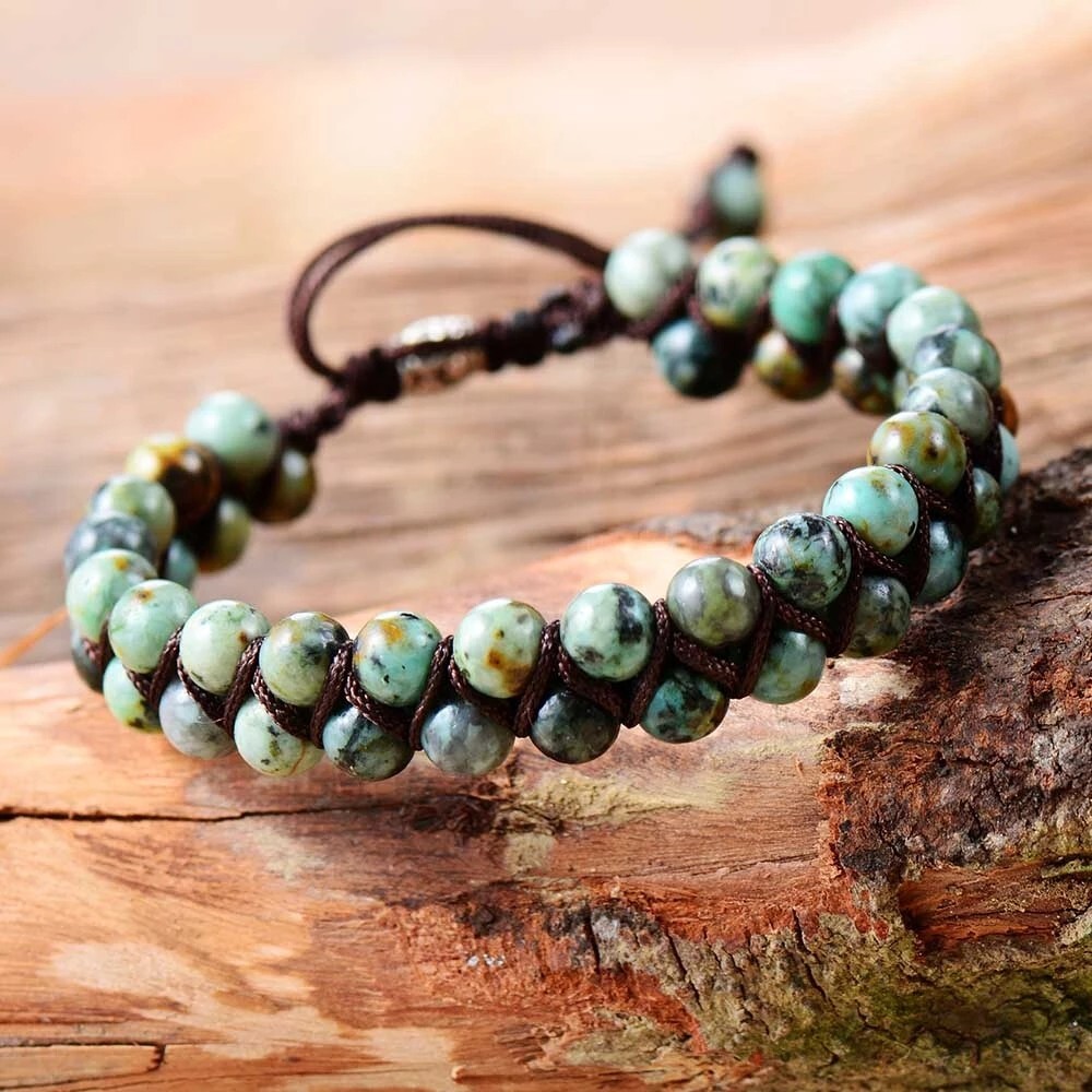 Handmade Braided African Turquoise Round Bead Healing Women Men Bracelet Gift