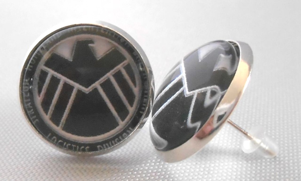 MARVEL COMICS THE SHIELD LOGO Glass Domed Stud 1/2″ EARINGS