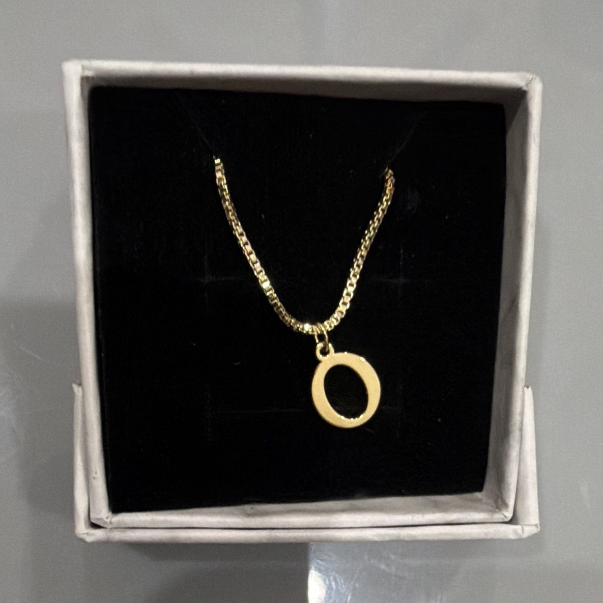 Gold Plated Letter O Initial Pendant Necklace, Box Chain, No Stone