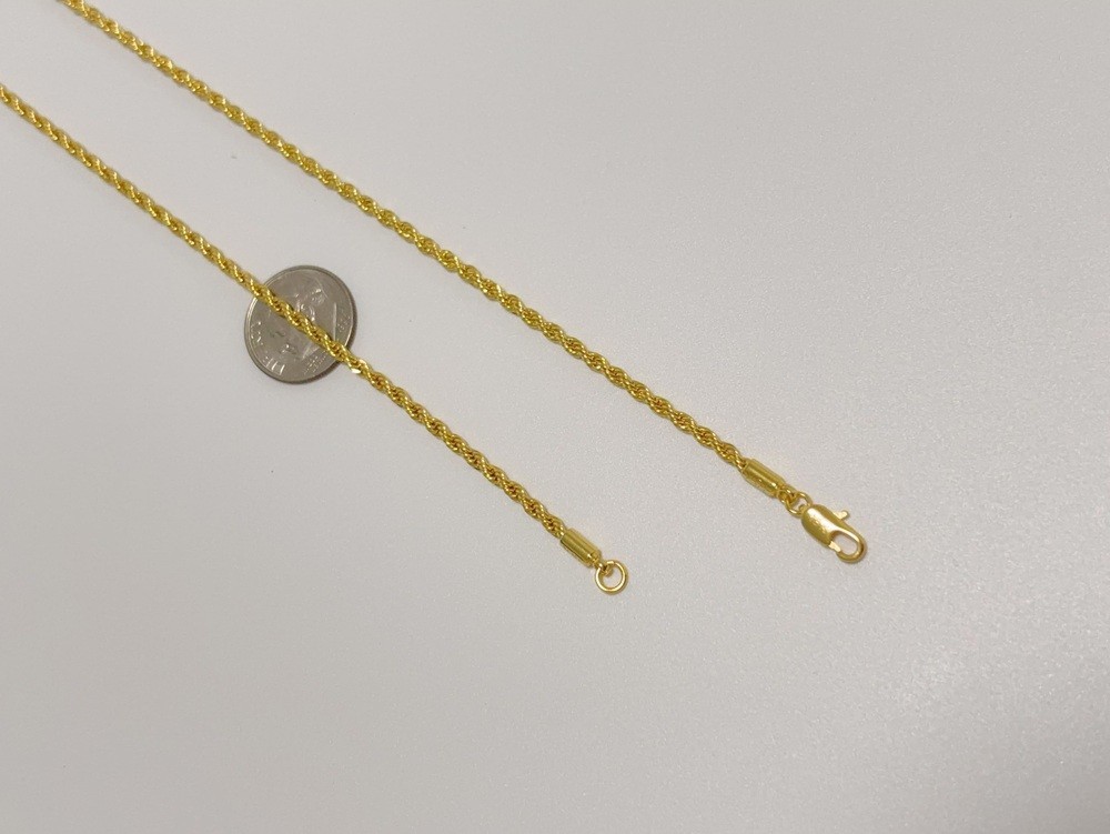 18K Yellow Gold Solid 2.5mm Rope Chain Diamond Cut Pendant Necklace 20″ Chain