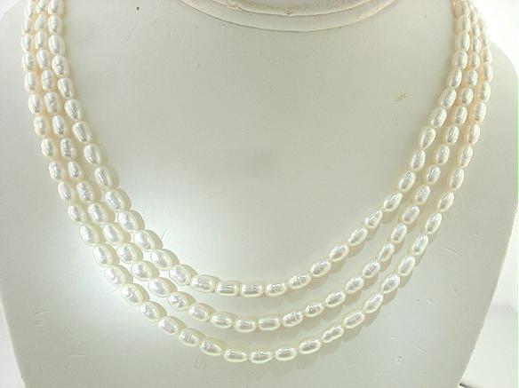 Color Variety 4.5-5mm Tiered 3-Strand Cultured Freshwater Oval Pearl Necklace