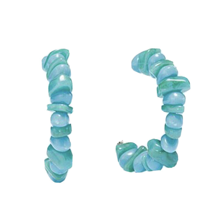 1 1/4 Inch Aqua Beaded Hoop Earrings pierced new inbox. Never Used