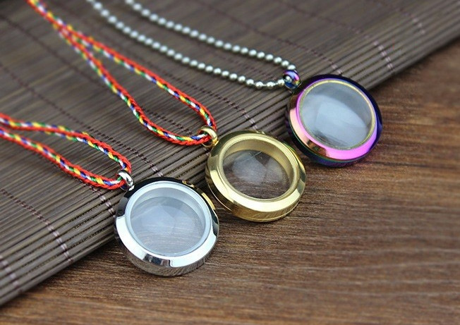 Steel+ Glass Waterproof Medicine Box Pill Case Necklace Beads Pendants