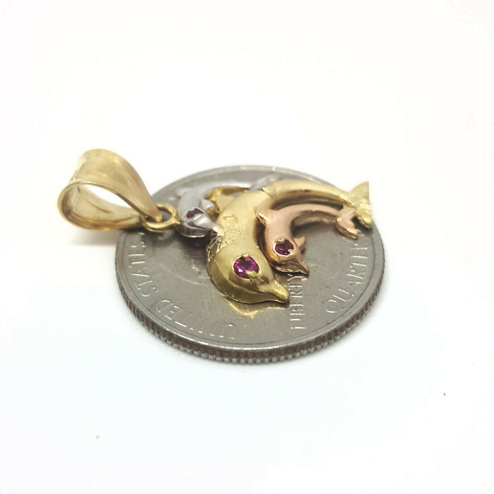 New 14k tri color Gold 3 dolphins Pendant charm gift fine jewelry for her 2.4g