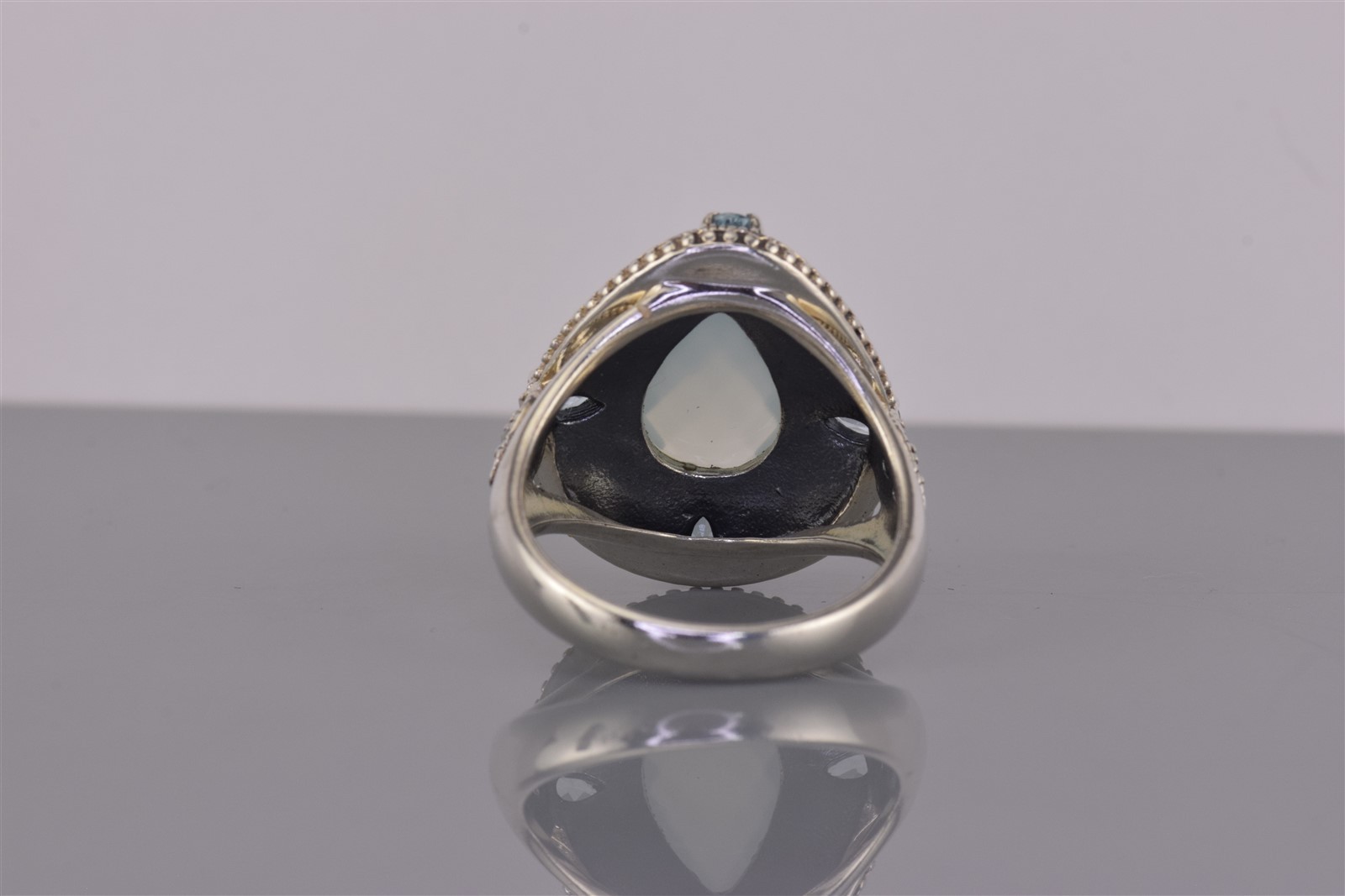 Sterling Silver 26mm Faceted Moonstone Topaz Marcasite Band Ring 12g 925 Sz: 12