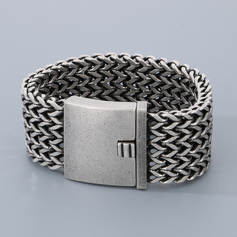 Vintage Silver Stainless Steel Bracelet 30mm Wide Franco Chain Heavy Large 8.5”
