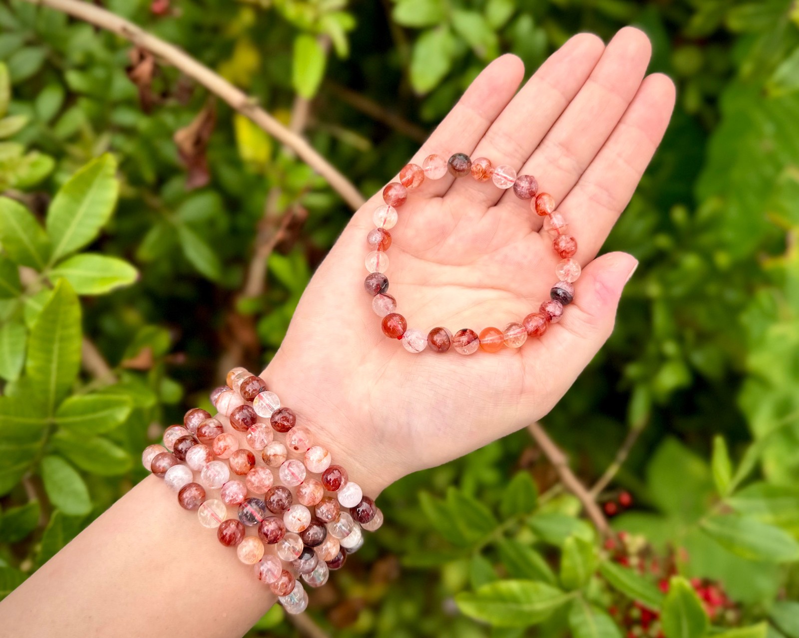 Fire Quartz Bead Bracelet – 8mm Crystal Bracelet – Genuine Gemstone Jewelry Gift