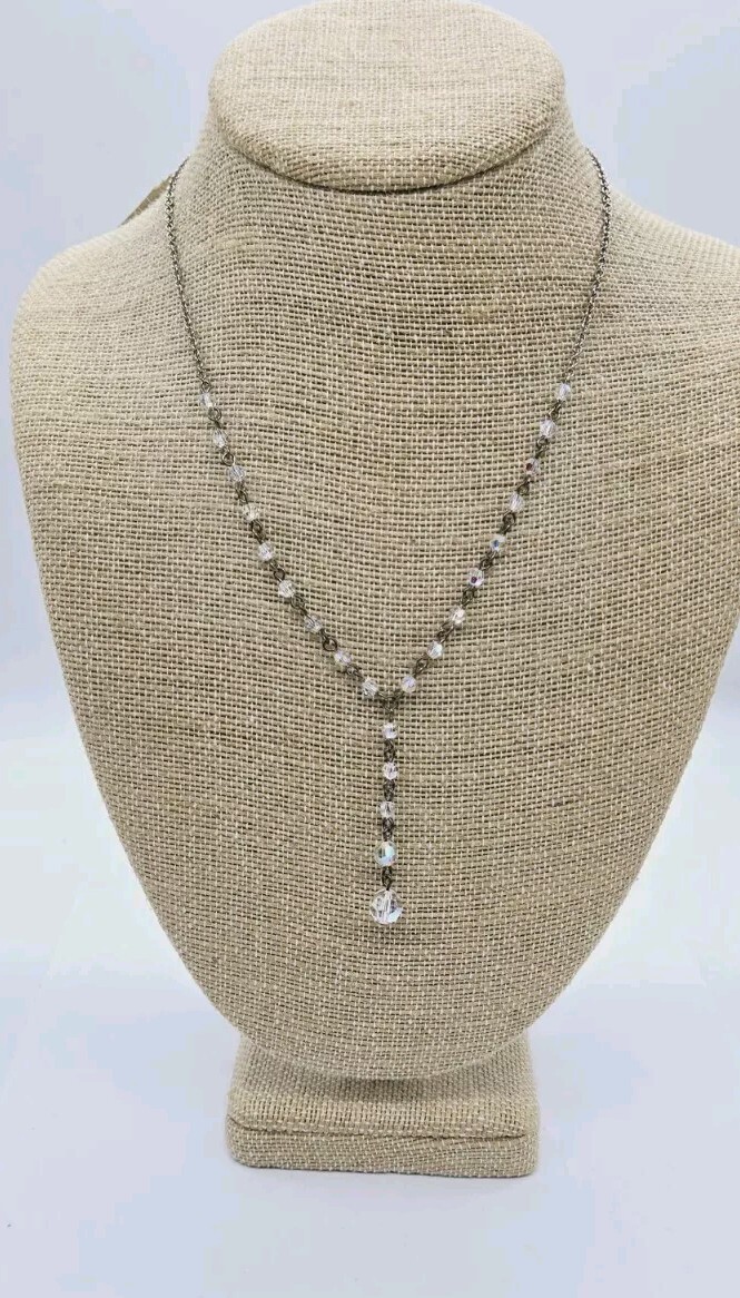 Alfani Swarovski Crystal Necklace Y Drop Statement Silver Tone 19 in