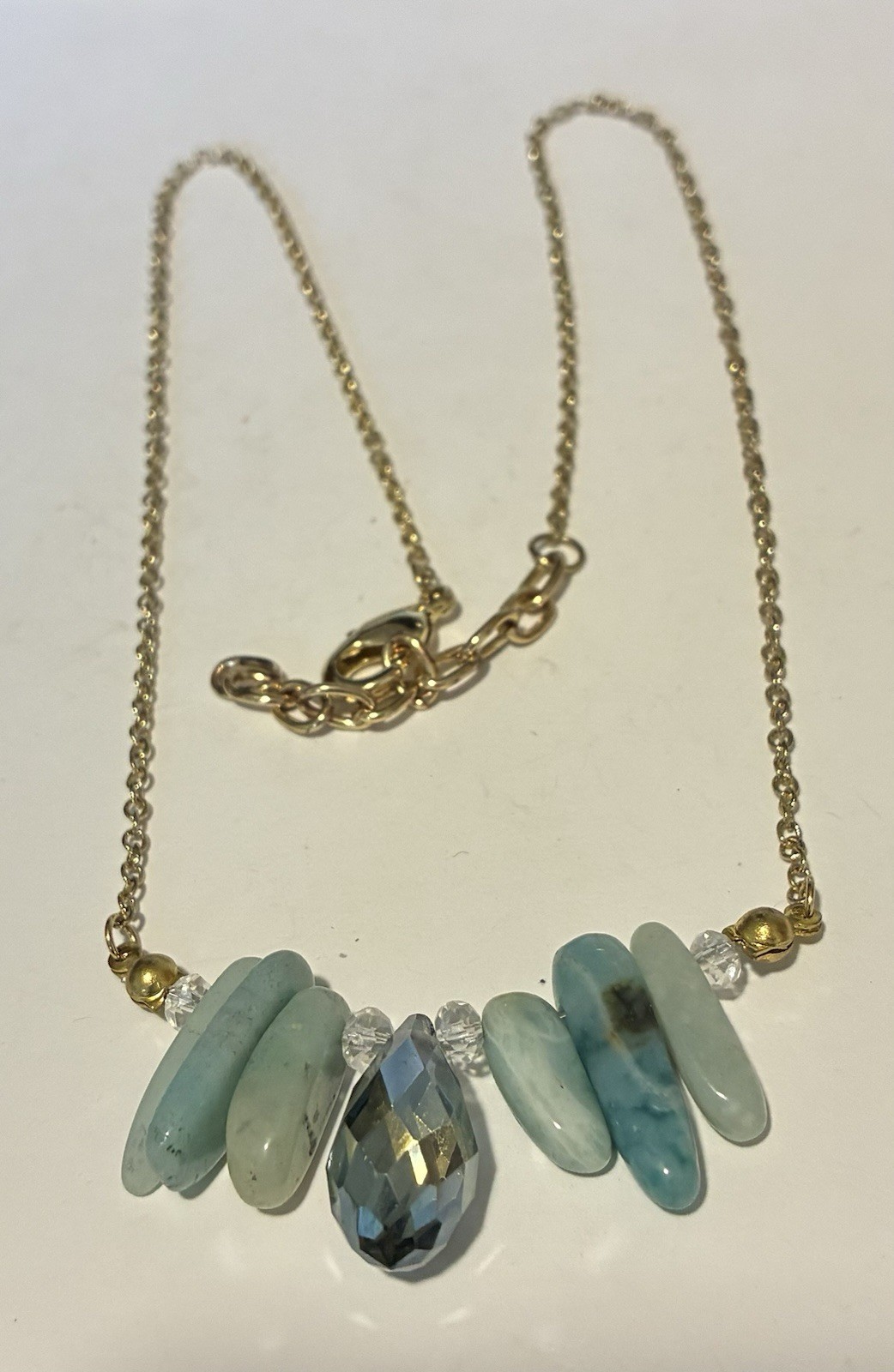Vintage 18” Gold Tone Necklace Chain Blue/Green Stones