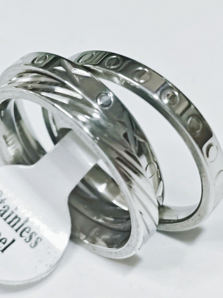 35Sets 105Pcs 3 in 1 Stackable Stainless Steel Rings Mixed Styles Unisex Jewelry