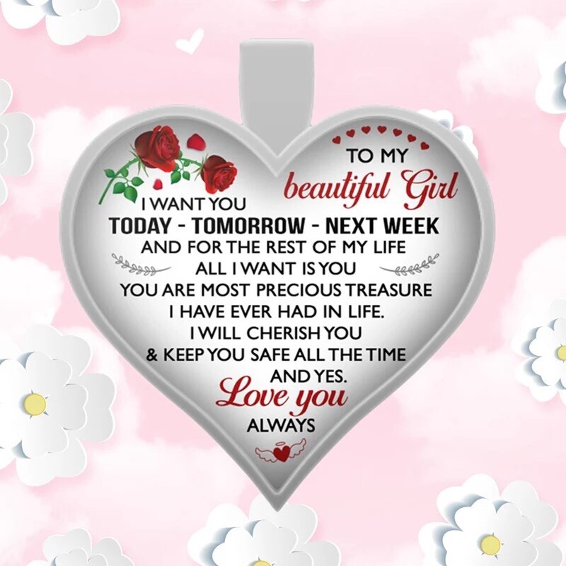 To My Girlfriend I Love You Heart Rose Pendant Necklace Gift N178