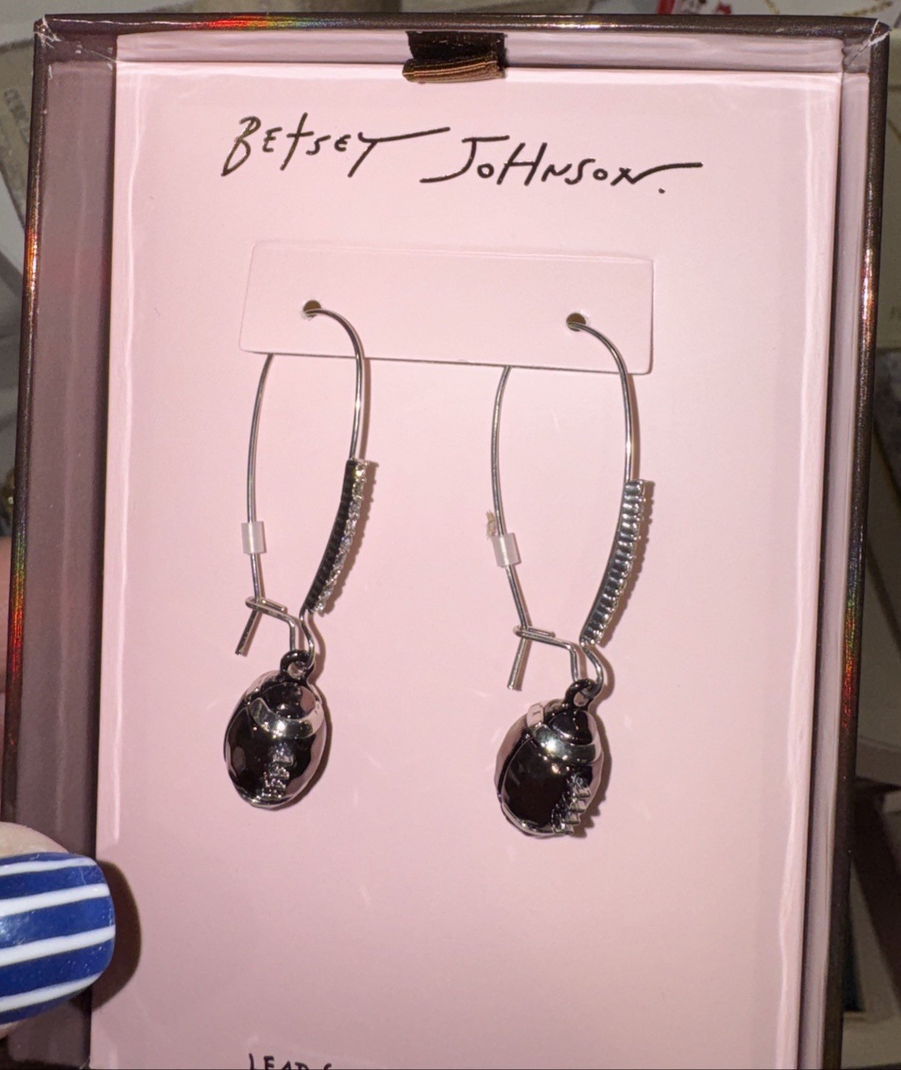 Betsey Johnson Crystal Bling Football Dangle Earrings NEW IN BOX