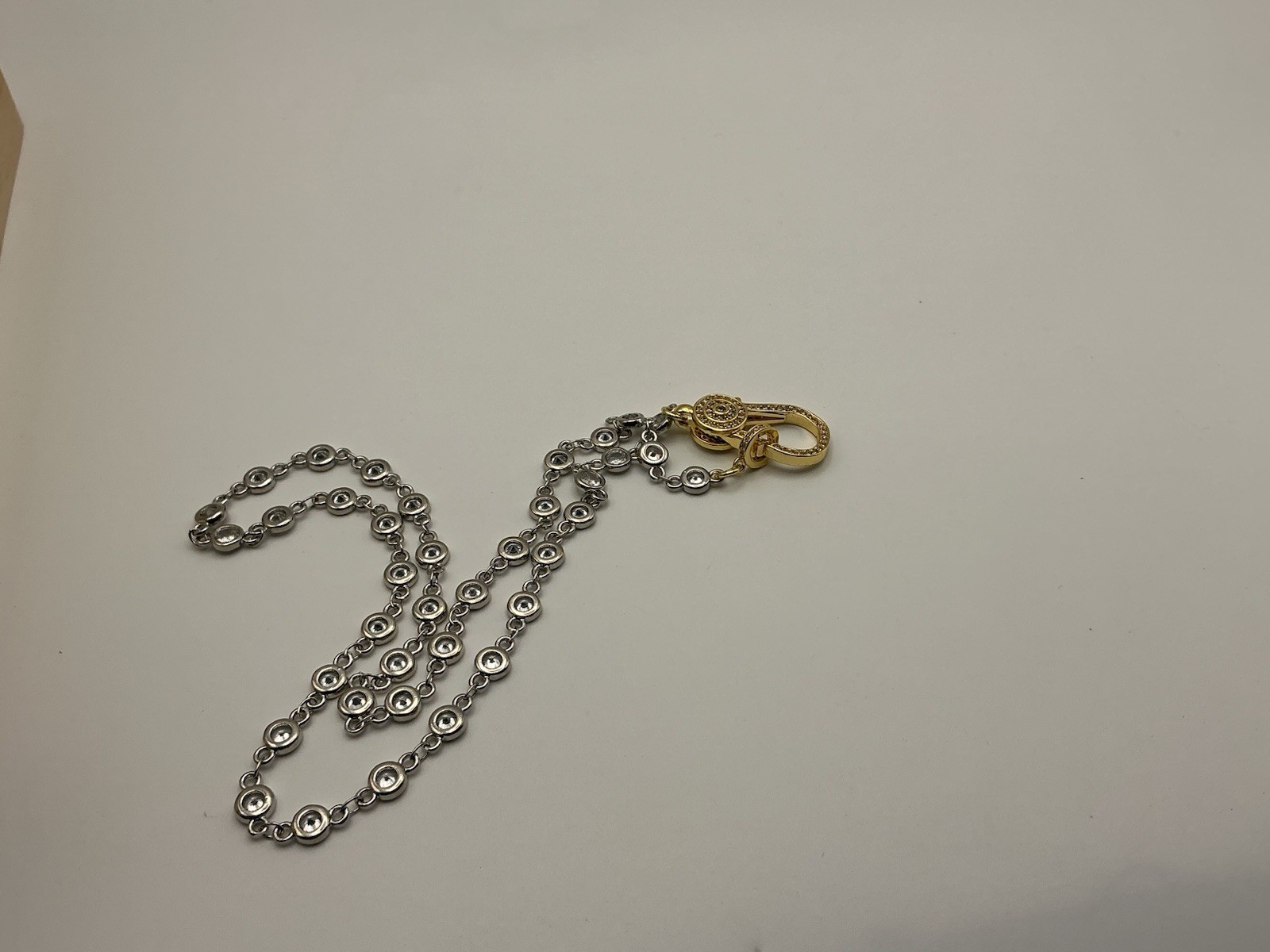 Freida Rothman Crystal Station Necklace Two Tone Pavé Carabiner Clasp 18”