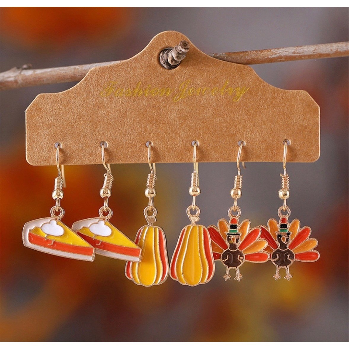 Thanksgiving Earring Set Women OS Multicolor Pumpkin Pie Turkey Squash 3 Pairs
