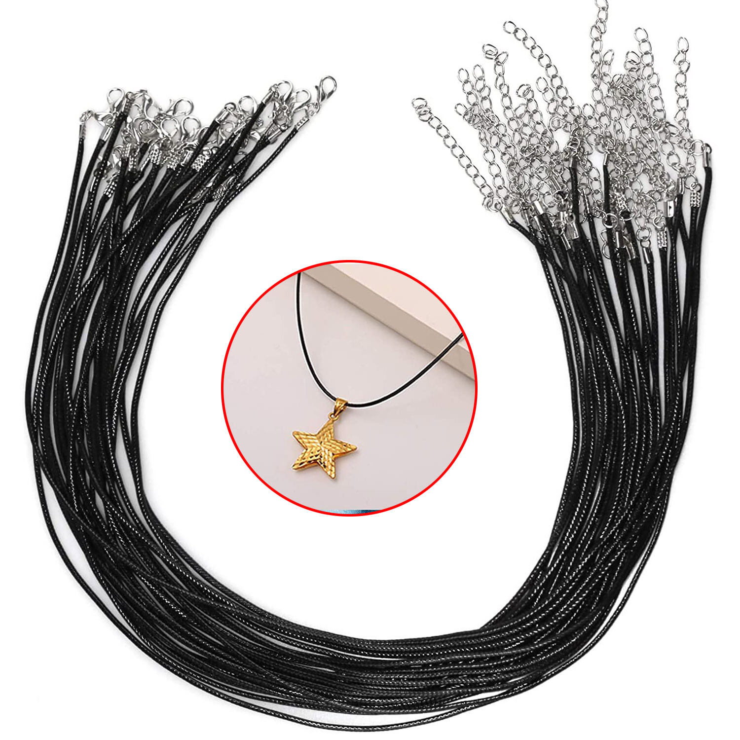 20″ Black Braided Leather Necklace Cord Rope with Lobster Claw Clasp for Pendant