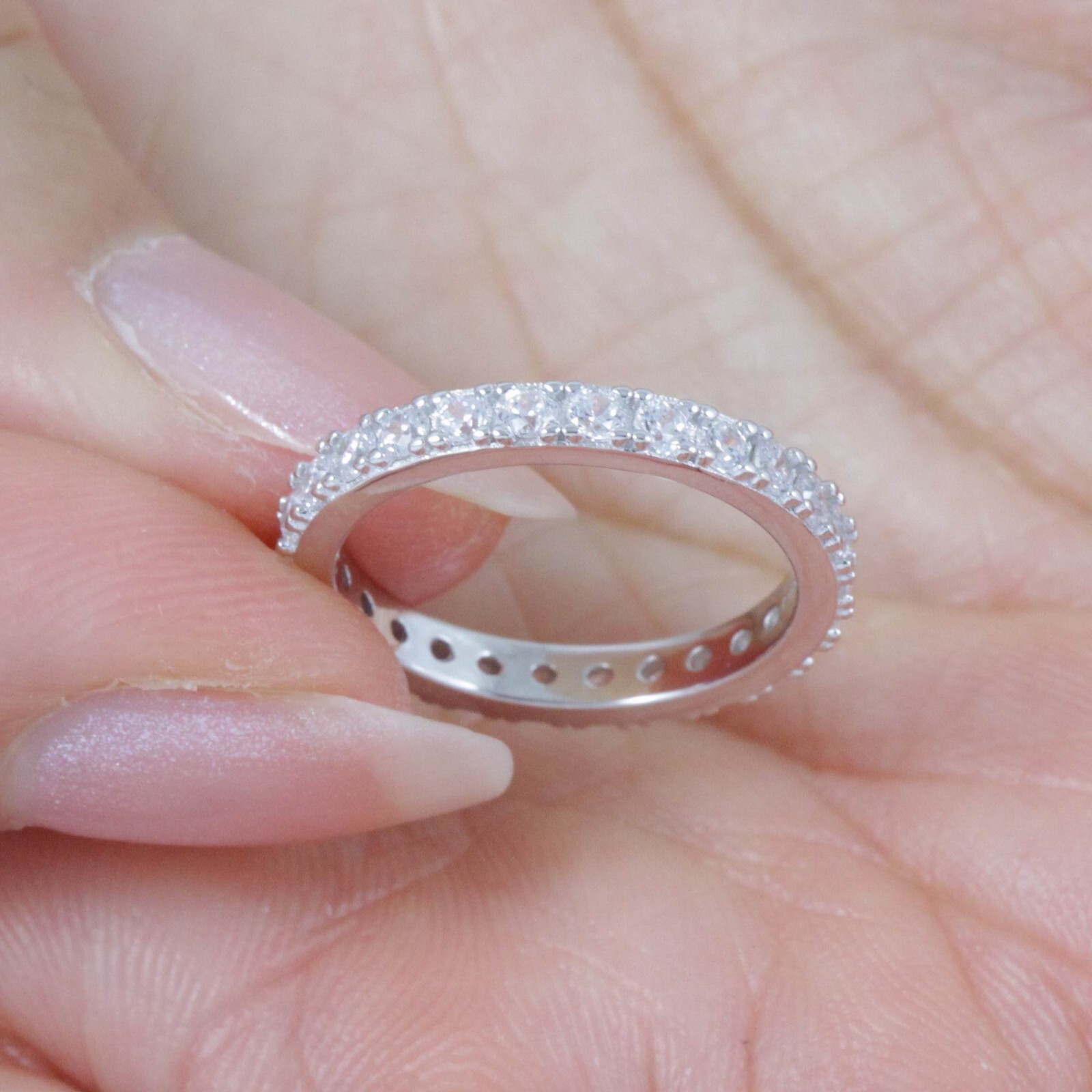 2.2mm 925 Sterling Silver Eternity Wedding Band CZ Engagement Ring 2.5-15 S10679