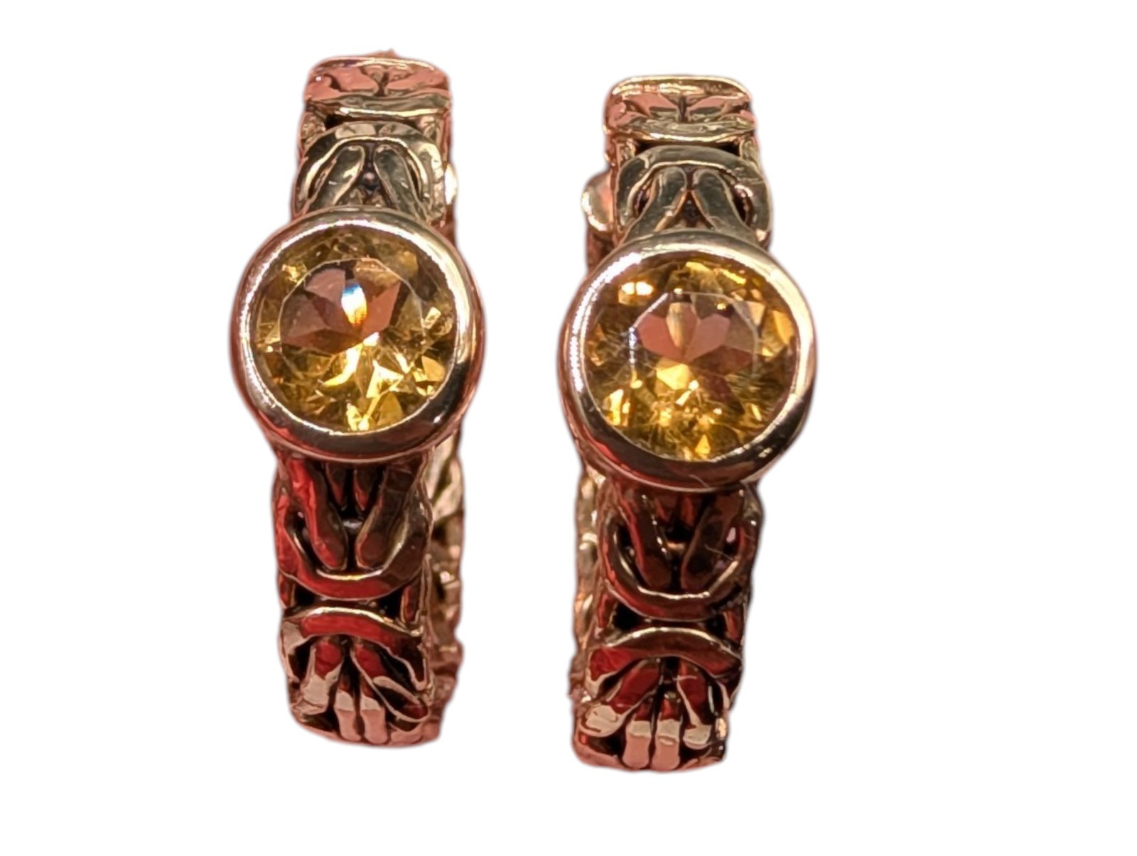 Sterling Silver Gold Vermeil Byzantine Citrine Gemstone OT Turkey Hoop Earrings