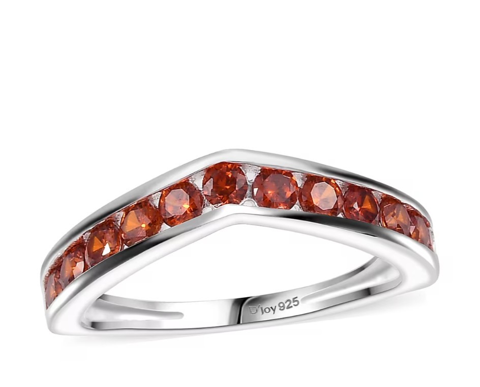 D’Joy Simulated Garnet Color Diamond 1.10ctw Wishbone Sz9 Ring Sterling Silver
