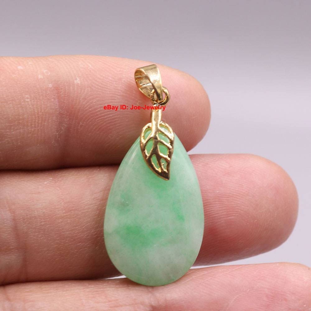 New Arrival Gold Plated Alloy Heated Green Jade Oval Pendant 1.30inch H